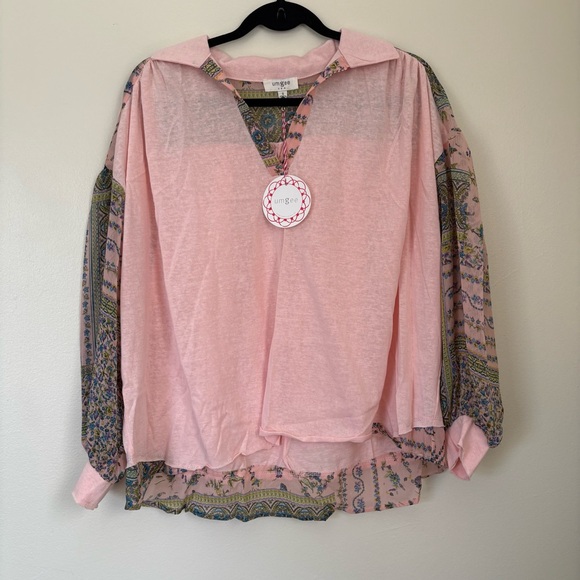 Umgee Tops - NWT Umgee | Pink Boho Top with Floral Sleeves | Size Small